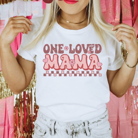 Tops - One Loved Mama Valentine's Day T-shirt Retro Valentine Shirt Unisex Graphic Tee